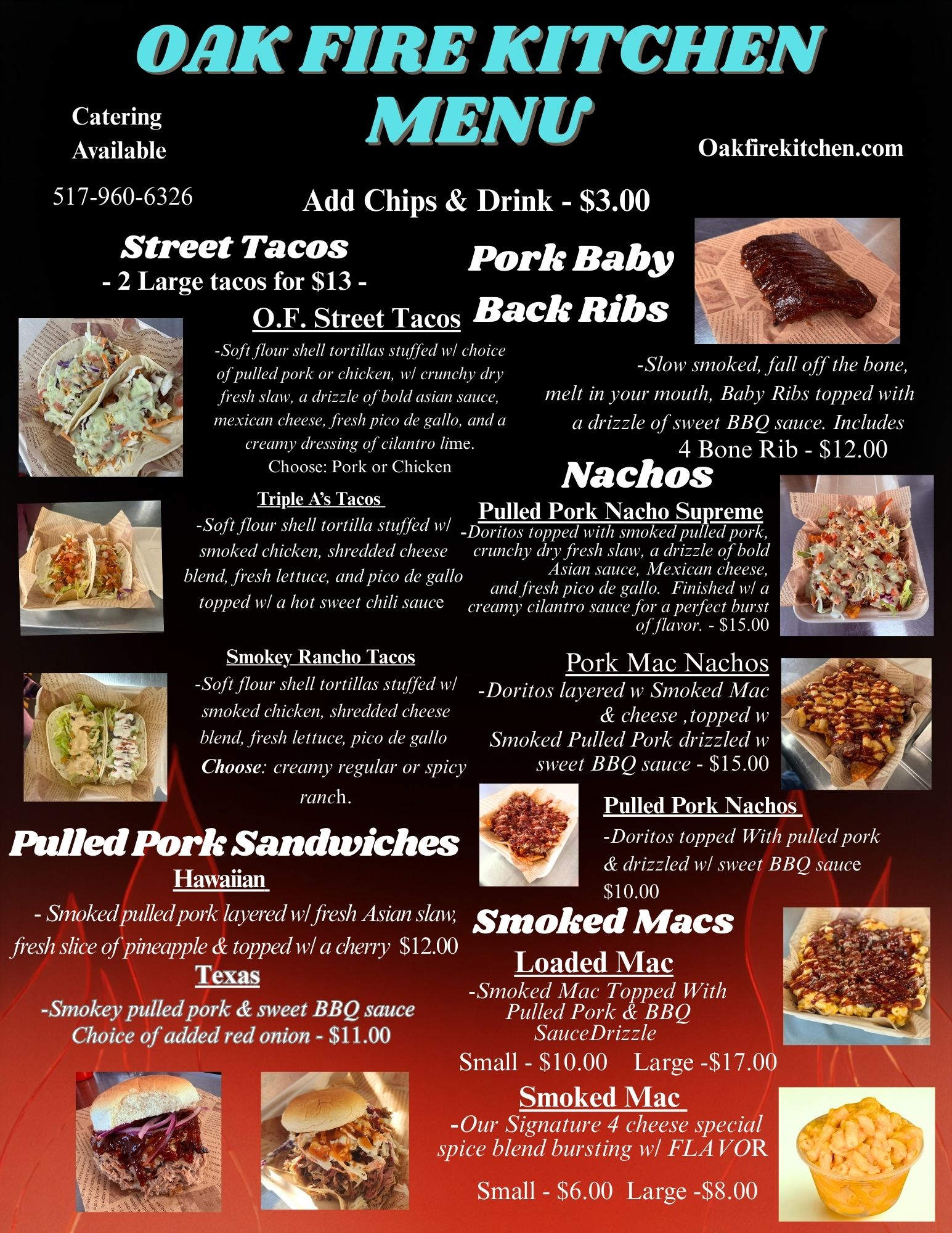 Oak Fire Kitchen Food Truck Menu Jackson Michigan